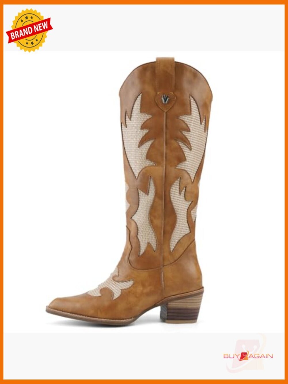 Western Mid Calf Pointed Toe Chunky Heel Cowgirl Boots with Embroidered - Picture 6 of 7